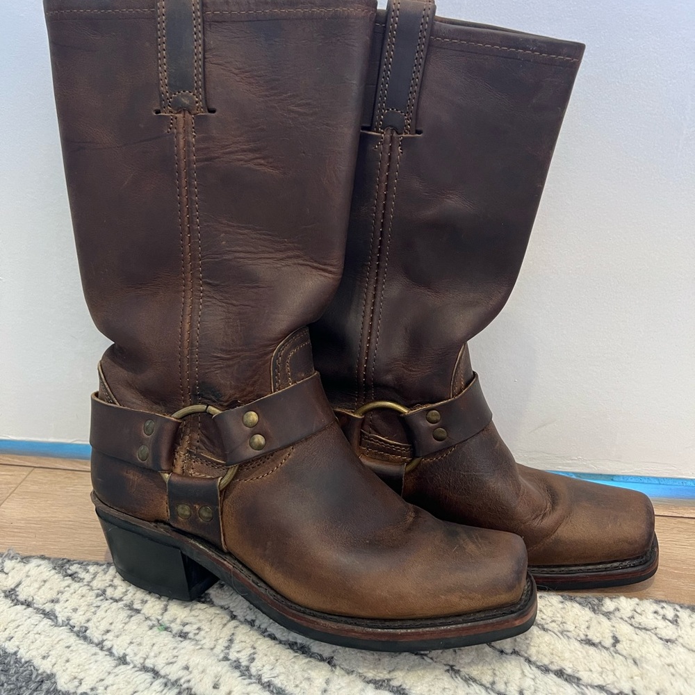 Brown Leather Womens Frye Harness Boots